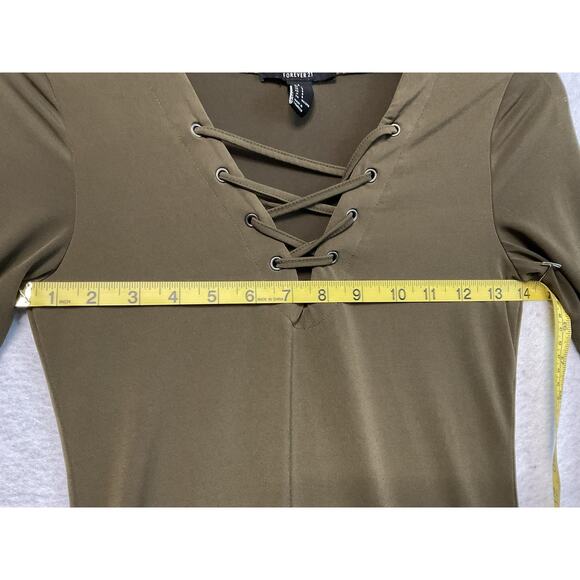 Forever 21 Dress Womens Small Olive Green Long Sleeve Lace Up V Neck Bodycon - Picture 7 of 8